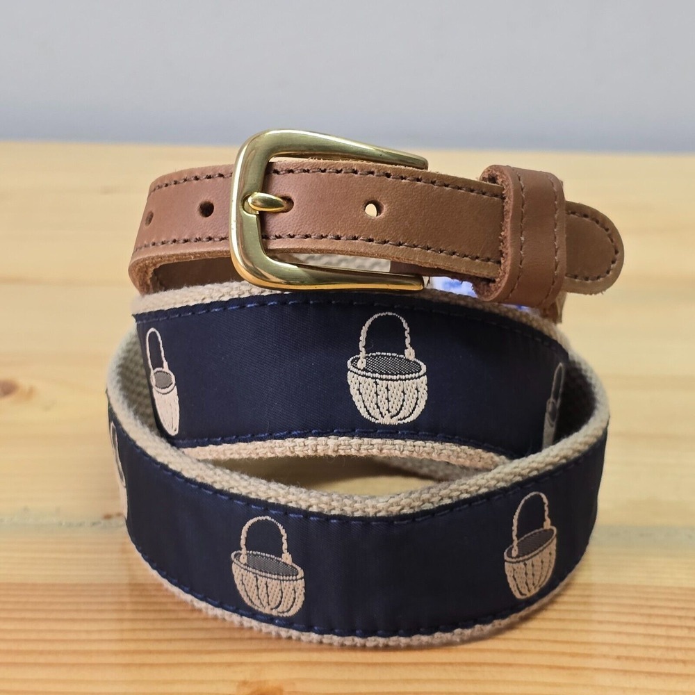 Preston Womens Leather Belt Blue Embroidered Basket Print‎ Size 34 Casual